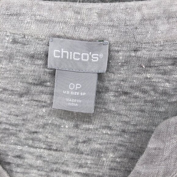 Chicos Top Womens 0 US Small Petite Gray Linen V Neck Long Sleeve Pullover Boho - Picture 5 of 9